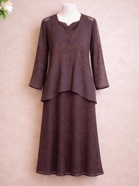 Papillon Size Large Three-Piece Lace & Sheer Tunic Set 100% Rayon